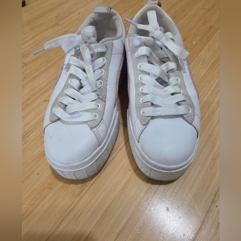 Puma White Platform Sneakers with Pink Accents